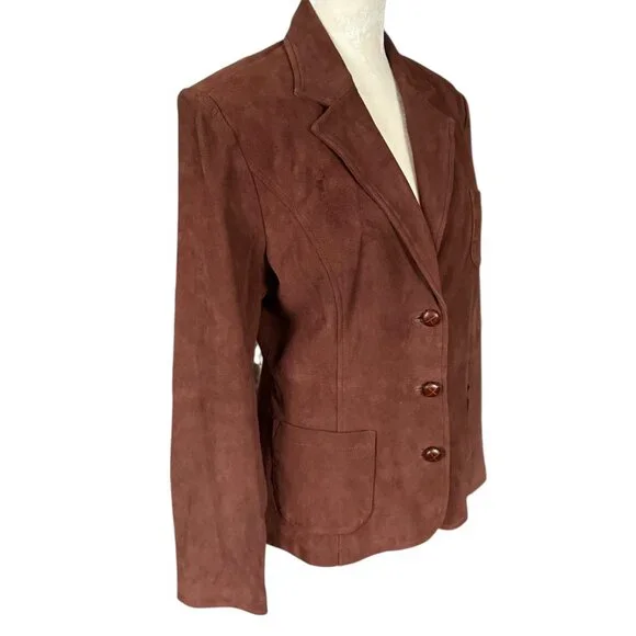 Lilly Pulitzer vintage brown fully lined button down lamb suede blazer small - Picture 2 of 12
